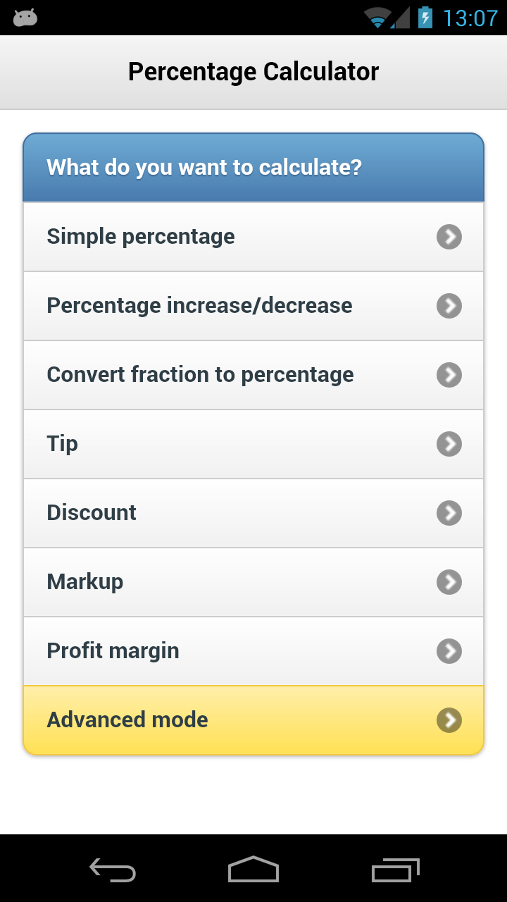 Android application Percentage Calculator v1 PRO screenshort