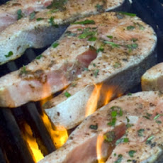 Spicy Grilled Salmon Steaks with Black Butter
