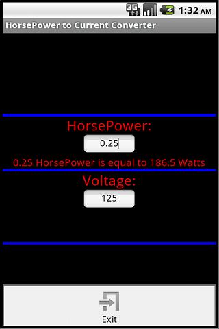 HorsePower to Current Converte