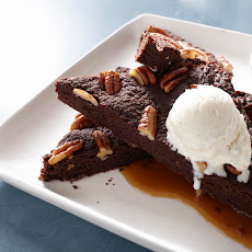 Bittersweet Pecan Brownies With Caramel Sauce
