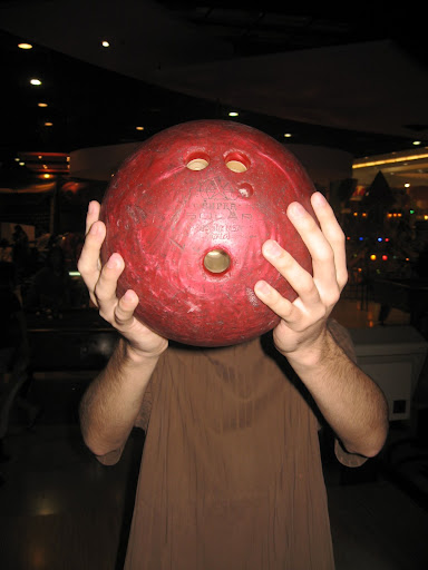 Martin doing "The Scream" by Edvard Munch at a bowling outing.