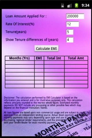 Calculate EMI for loan