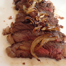 Maple,Ginger Glazed Rib Eye Steak with Maple Caramelized Onions