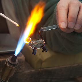Glass Work by an Artisan.  by Stefen Dicks - Commercial & Journalism Photojournalism ( work, cat, craft, artisan, glass, artist, flame )