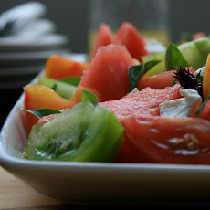 Watermelon, tomato & goats cheese salad with lemon truffle vinaigrette