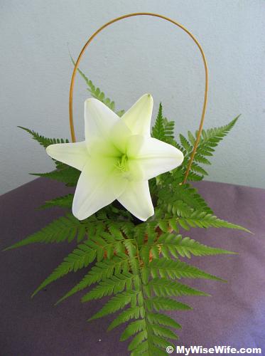 Front view - Madonna lily and leather ferns Front view - Madonna lily and leather ferns