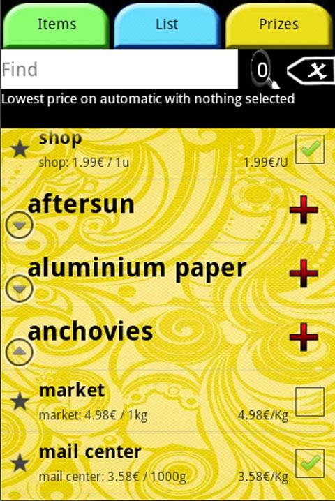 Android application ListApp Premium shopping list screenshort