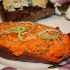 Twice-Baked Sweet Potatoes With Leeks and Sausage