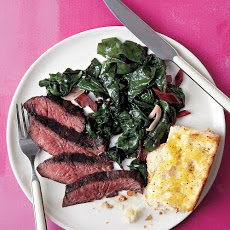 Steak with Swiss Chard and Garlic Bread