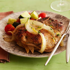 Apple and Onion-Stuffed Pork Chops with Orange-Pineapple Gravy