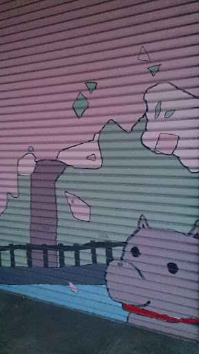 犬と桜のシャッターアート