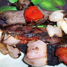 Grilled Flank Steak, Onion and Bell Pepper Sandwiches