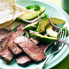 Grilled Steak with Avocado and Red Onion Salad