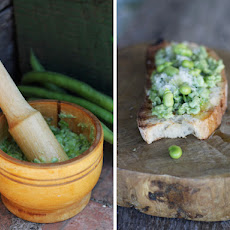 Raw fava bean crostini