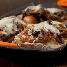 Open Faced Sausage, 3 Pepper and Onion Sandwiches with Provolone