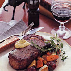 Roasted Rib-Eye Steak with Herbed Mustard Sauce and Root Vegetables