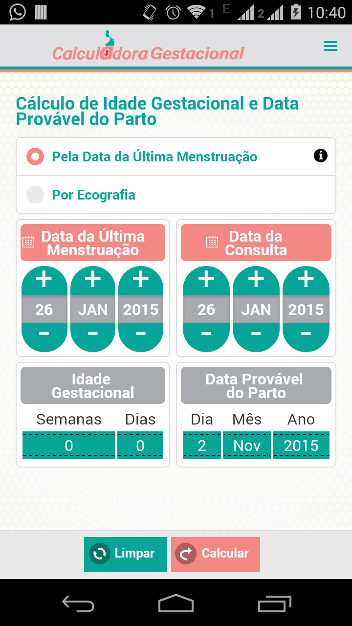 Android application Calculadora Gestacional screenshort