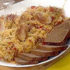 Bratwurst with Sweet-and-Sour Kraut and Dark Bread