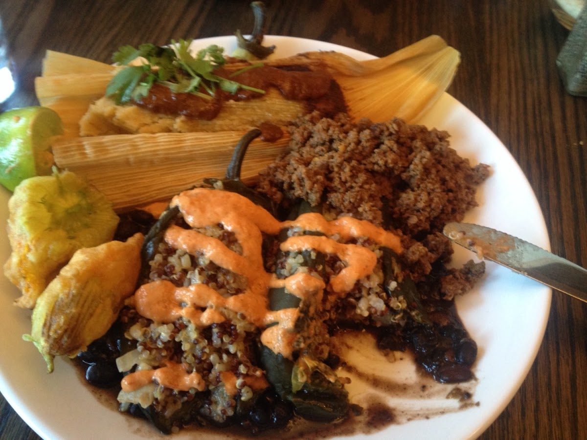 Chili Relleno and tamale with bison meat
