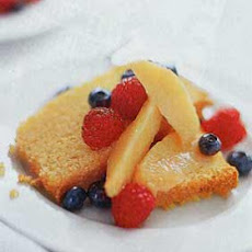 Almond Cornmeal Cake with Peach and Berry Compote