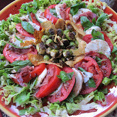 Proscuitto Caprese with Pan-Roasted Brussels Sprouts and Parmesan Chips
