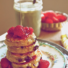 Smashed Raspberry Chocolate Chunk Pancakes