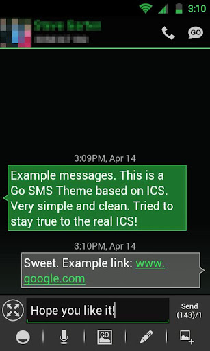 GO SMS THEME -Smooth ICS Green