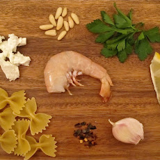 Shrimp Pasta in a Goat Cheese and Pine Nut Sauce