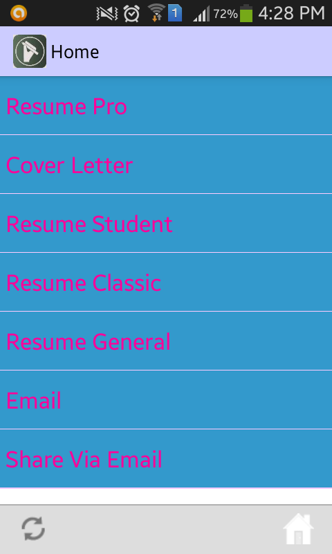 Android application Resume Pro. screenshort