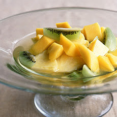Poached Tropical Fruit Over Sorbet
