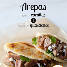 Arepas Filled with Carnitas and Guasacaca