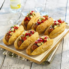 Caprese Salad Topped Smoked Sausage Sandwich