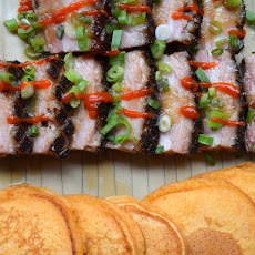 Braised Bacon with Smoked Paprika Pancakes