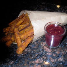 Spicy Sweet Potato Pommes Frites with Raspberry Preserves