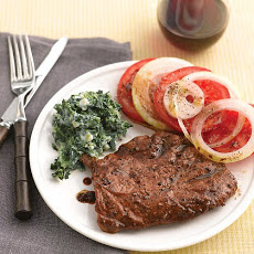 Seared Steaks with Tomato Salad and Creamy Spinach