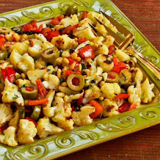 Roasted Cauliflower with Red Bell Pepper, Green Olives, and Pine Nuts (Christmas Cauiflower)