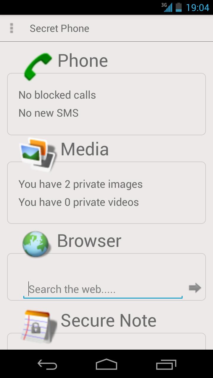 Android application Secret Phone screenshort