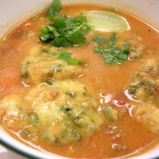 Cilantro Lime Corn Meal Dumplings in Chorizo Chicken Soup