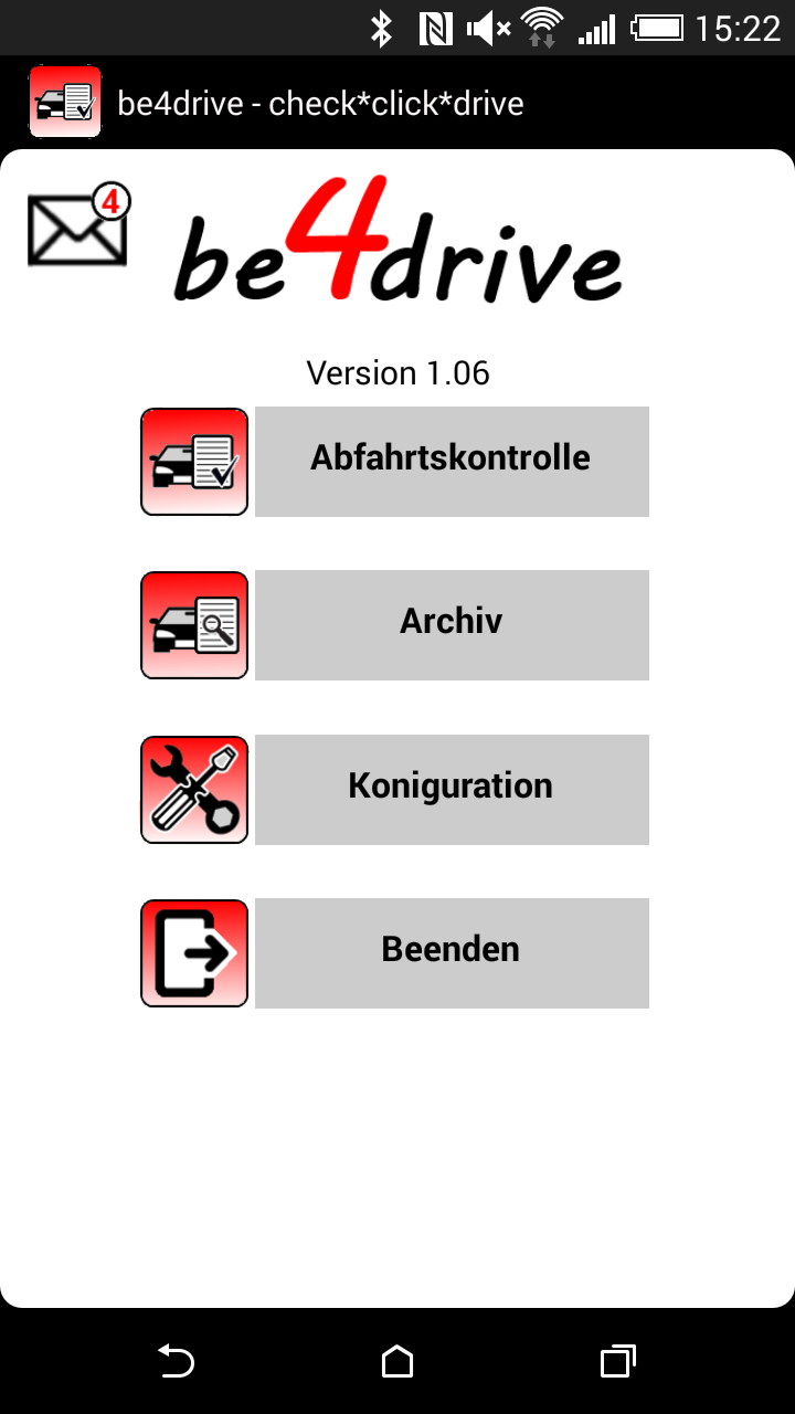 Android application be4drive Abfahrtskontrolle screenshort