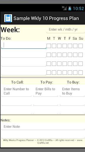 Sample Weekly Progress Planner