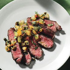 Seared Rib Eye Steak with Tomato-Caper Relish