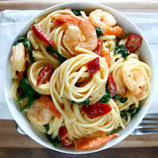 Creamy Goat Cheese Pasta with Spicy-Sweet Peppers & Shrimp