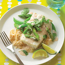 Halibut Parchment Packets with Coconut-Almond Rice