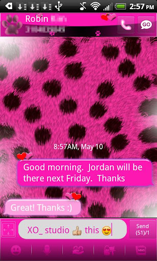 Go SMS Pink Cheetah theme