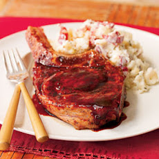 Pork Chops with Ancho Chile Rub and Raspberry Glaze