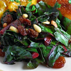 Spinach with Olives, Raisins and Pine Nuts