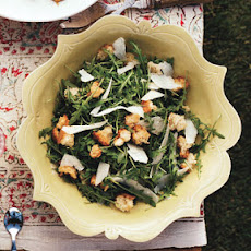 Wild Arugula Salad with Garlic Croutons, Shaved Parmesan, and Lemon
