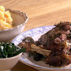 Incredible Roasted Shoulder of Lamb with Smashed Vegetables and Greens
