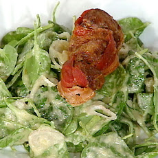 Spinach Salad with Apple Cider Dressing and Fried Chicken Livers en Brochette