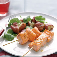 Salmon Skewers with Smashed Potatoes